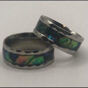 Hers & Hers, His & His, or His & Hers- Green Australian Opal Titanium Ring Set